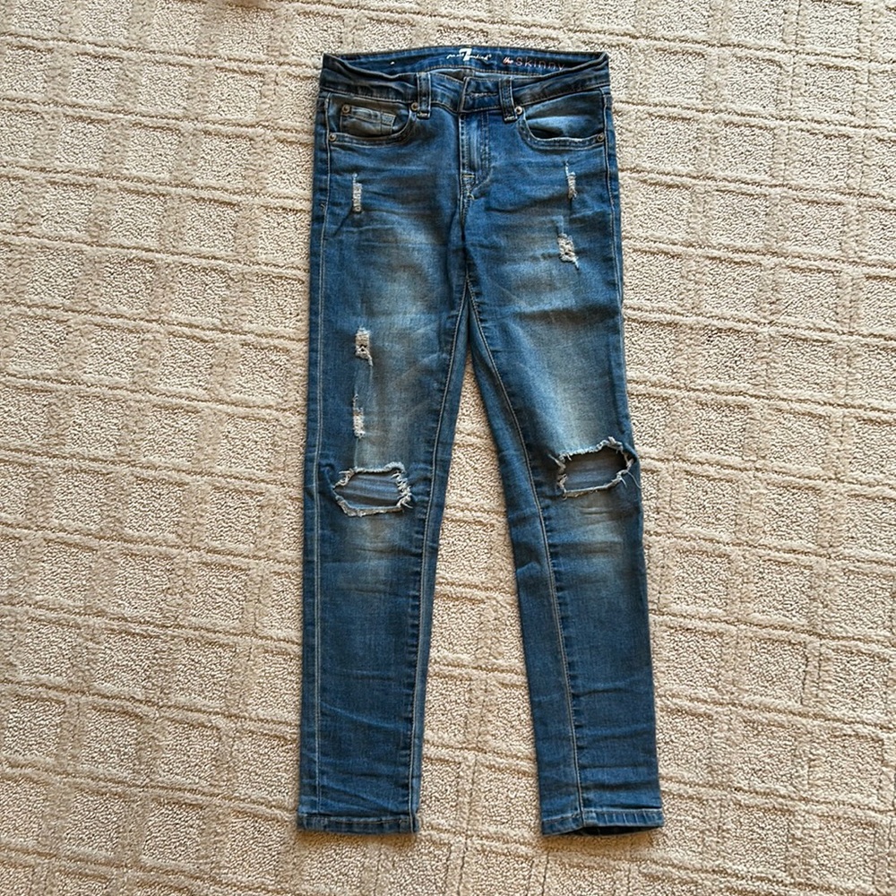 Girls 7 For All Mankind skinny distressed jeggings